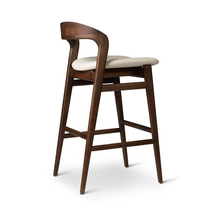 MODERN BRAZILIAN VELMA TAUARI WOOD BAR STOOL - MEDLEY IVORY, NOGAL - BACK VIEW