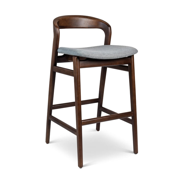 MODERN BRAZILIAN VELMA TAUARI WOOD BAR STOOL - ESSENCE GREY, NOGAL - FRONT VIEW