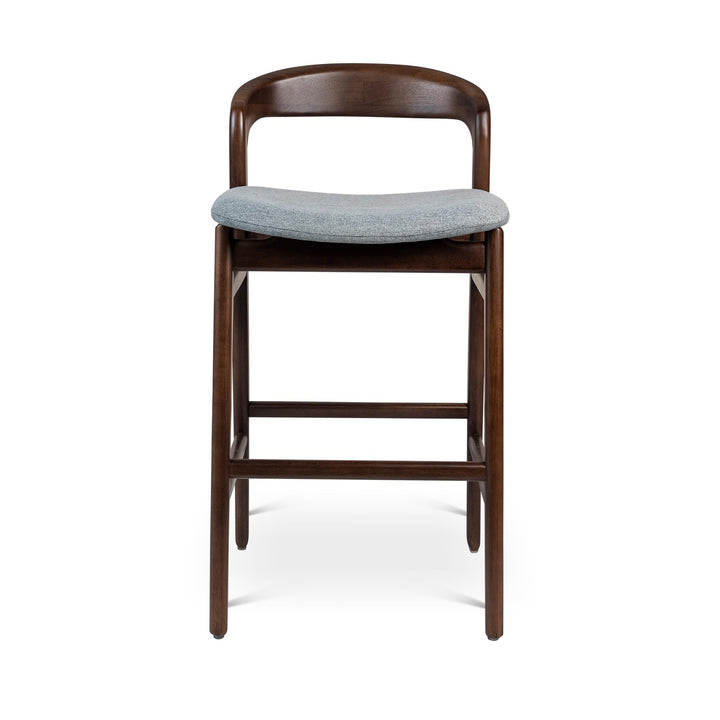 MODERN BRAZILIAN VELMA TAUARI WOOD BAR STOOL - ESSENCE GREY, NOGAL - FRONT VIEW