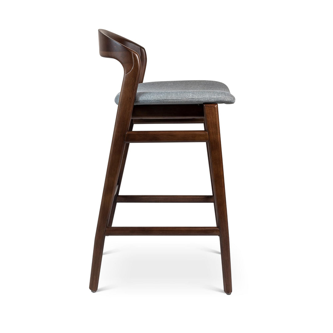 MODERN BRAZILIAN VELMA TAUARI WOOD BAR STOOL - ESSENCE GREY, NOGAL - SIDE VIEW