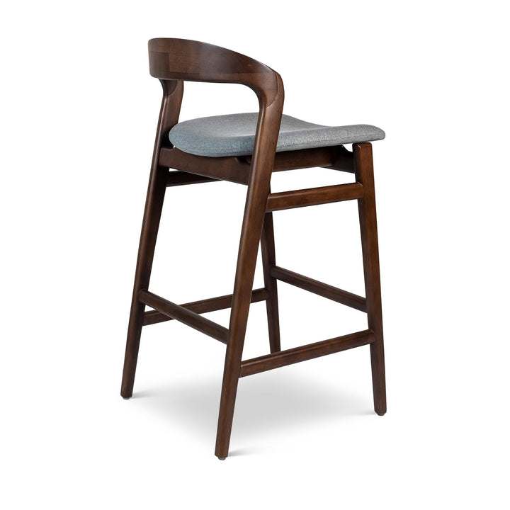 MODERN BRAZILIAN VELMA TAUARI WOOD BAR STOOL - ESSENCE GREY, NOGAL - BACK VIEW