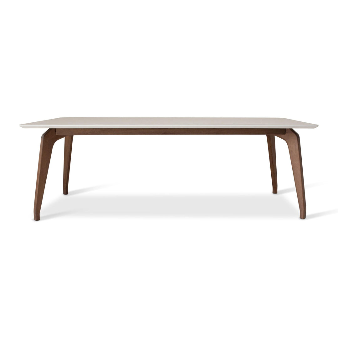 MODERN BRAZILIAN SOLID TAUARI WOOD GIANE DINING TABLE - OFF WHITE NOGAL - FRONT VIEW