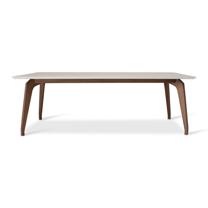 MODERN BRAZILIAN SOLID TAUARI WOOD GIANE DINING TABLE - OFF WHITE NOGAL - FRONT VIEW