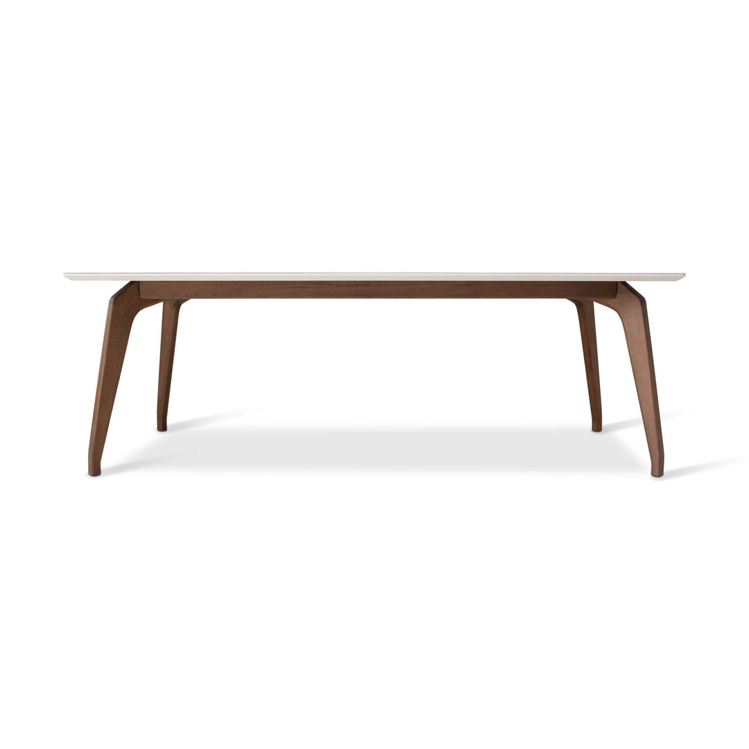 MODERN BRAZILIAN SOLID TAUARI WOOD GIANE DINING TABLE - OFF WHITE NOGAL - FRONT VIEW