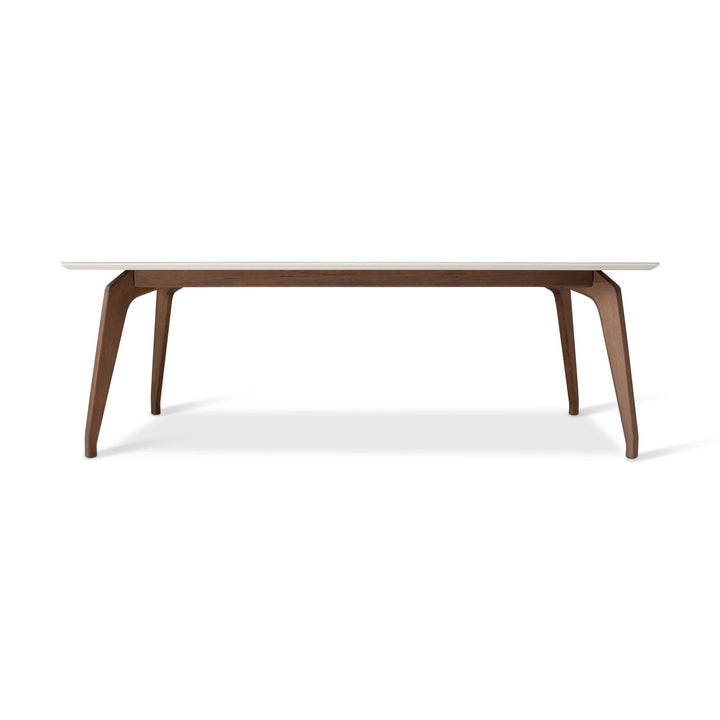 MODERN BRAZILIAN SOLID TAUARI WOOD GIANE DINING TABLE - OFF WHITE NOGAL - FRONT VIEW