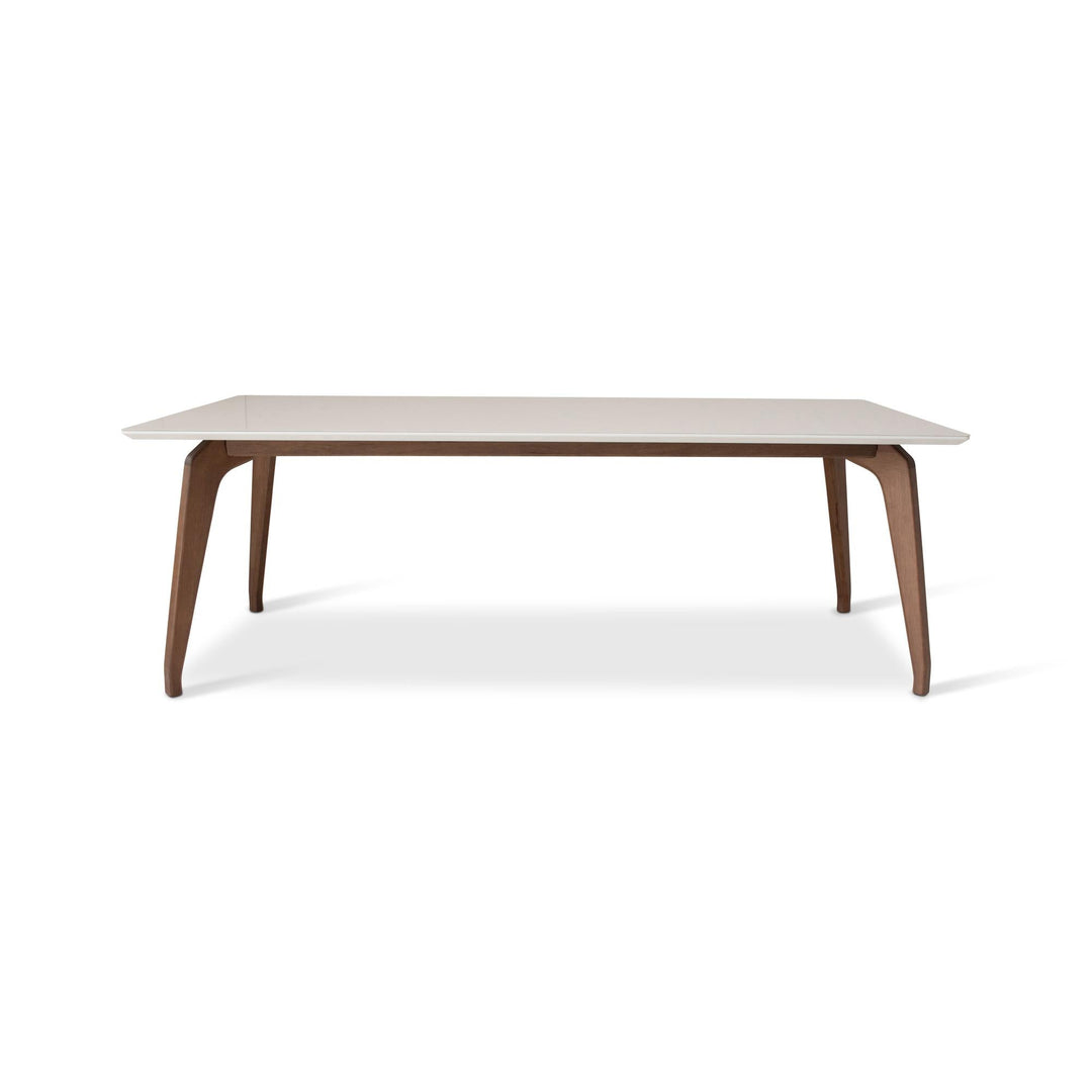 MODERN BRAZILIAN SOLID TAUARI WOOD GIANE DINING TABLE - OFF WHITE NOGAL - FRONT VIEW