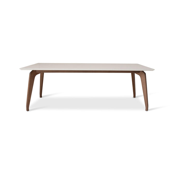 MODERN BRAZILIAN SOLID TAUARI WOOD GIANE DINING TABLE - OFF WHITE NOGAL - FRONT VIEW