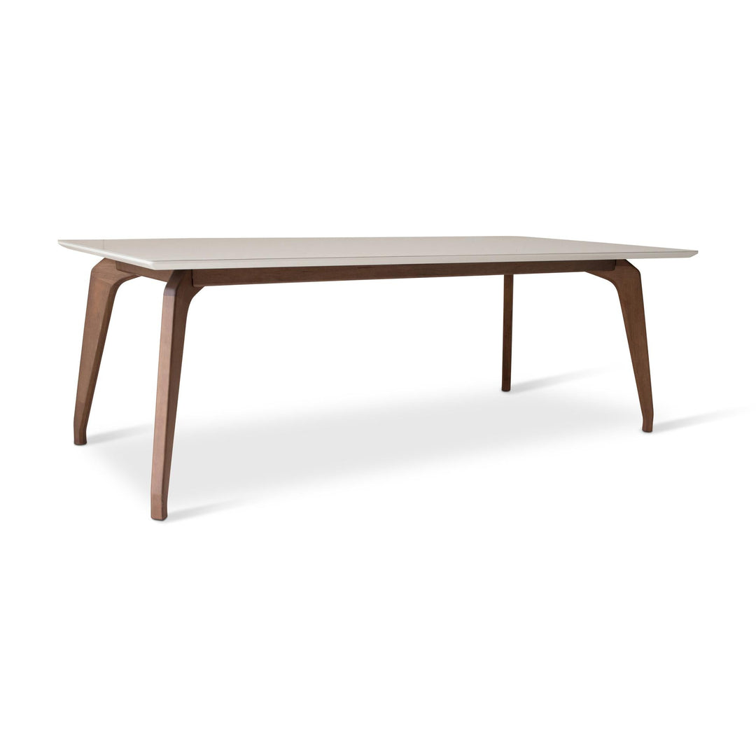 MODERN BRAZILIAN SOLID TAUARI WOOD GIANE DINING TABLE - OFF WHITE NOGAL - FRONT VIEW