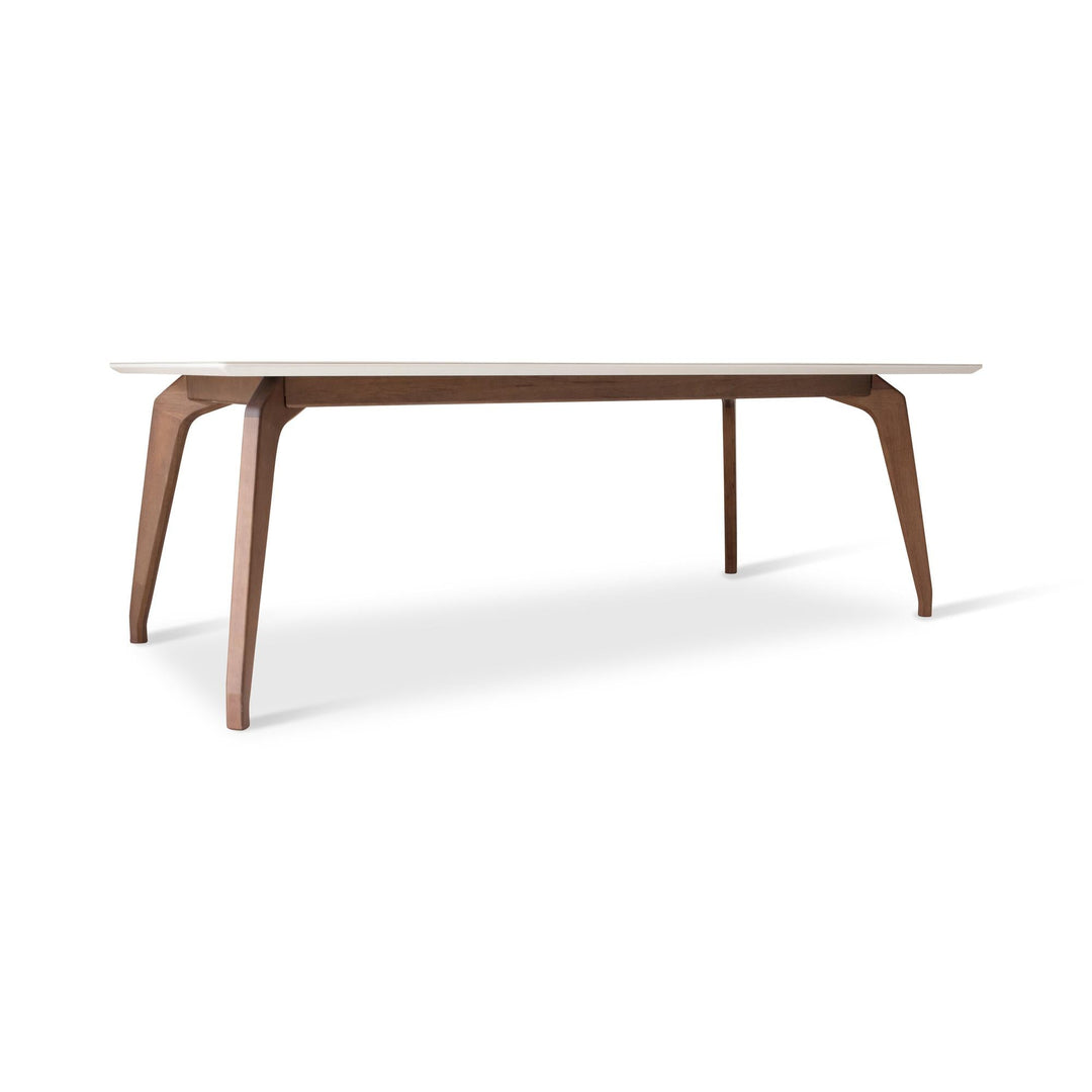 MODERN BRAZILIAN SOLID TAUARI WOOD GIANE DINING TABLE - OFF WHITE NOGAL - FRONT VIEW