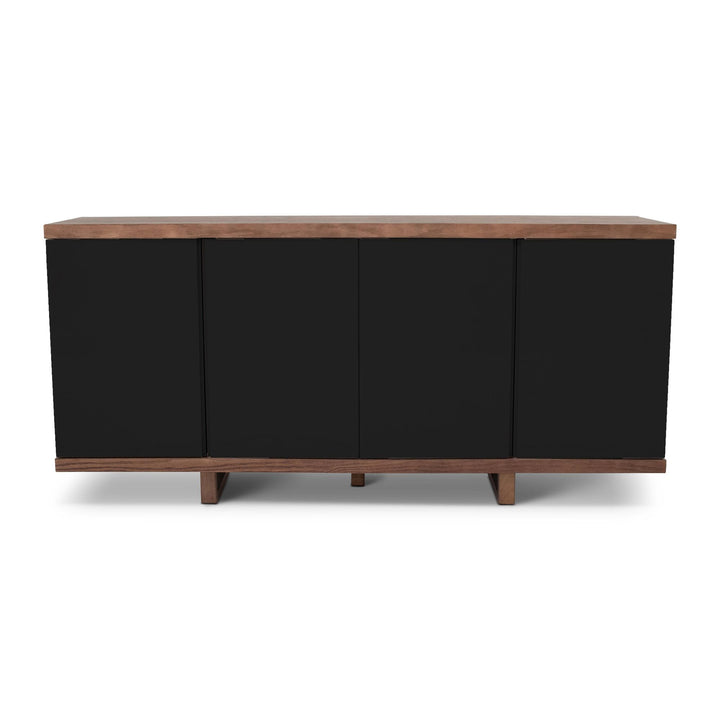 MODERN BRAZILIAN HIGH GLOSS LACQUER COPANY BUFFET - BLACK, NOGAL - FRONT VIEW