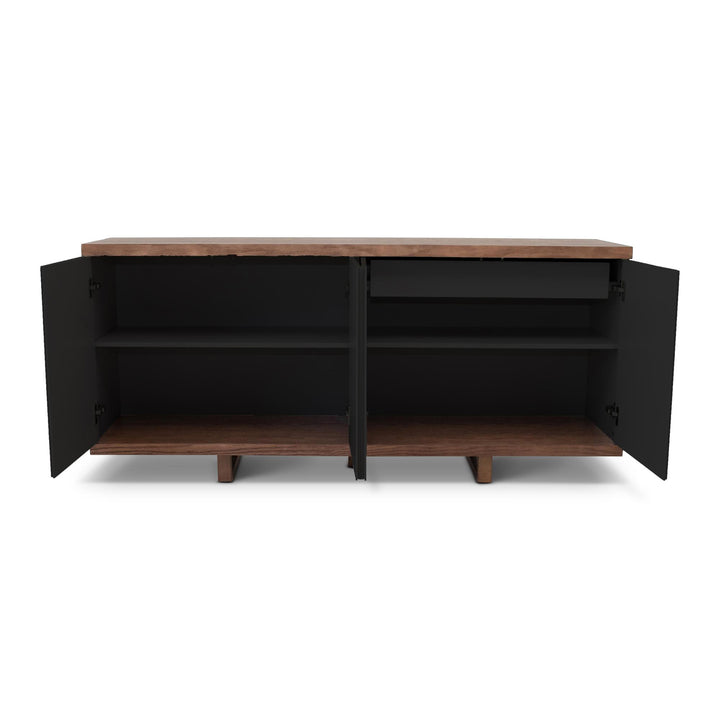 MODERN BRAZILIAN HIGH GLOSS LACQUER COPANY BUFFET - BLACK, NOGAL - FRONT OPNE VIEW