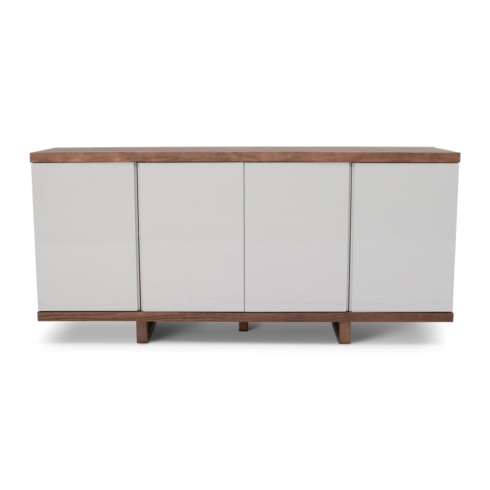 MODERN BRAZILIAN HIGH GLOSS LACQUER COPANY BUFFET - OFF WHITE  NOGAL - FRONT VIEW