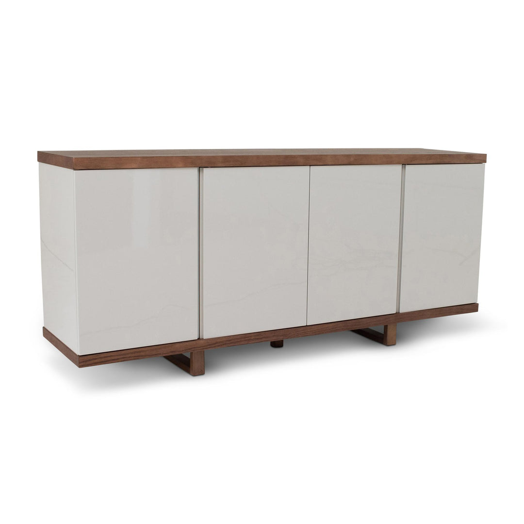 MODERN BRAZILIAN HIGH GLOSS LACQUER COPANY BUFFET - OFF WHITE, NOGAL - FRONT VIEW