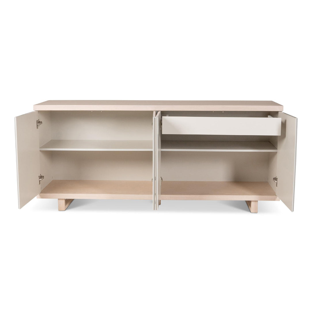 MODERN BRAZILIAN HIGH GLOSS LACQUER COPANY BUFFET - OFF WHITE, NEVOA - FRONT OPNE VIEW