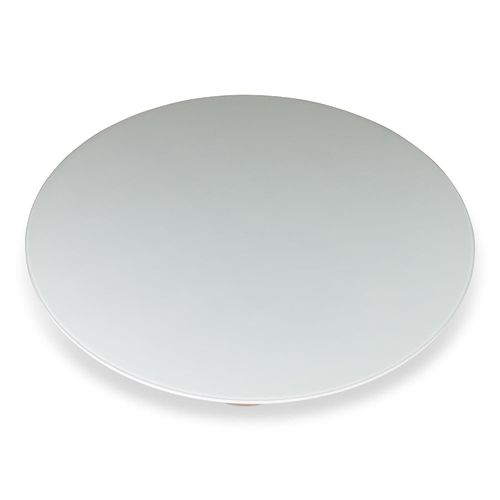 MODERN BRAZILIAN MONA GLASS TOP ROUND DINING TABLE - OFF WHITE, NEVOA - TOP VIEW