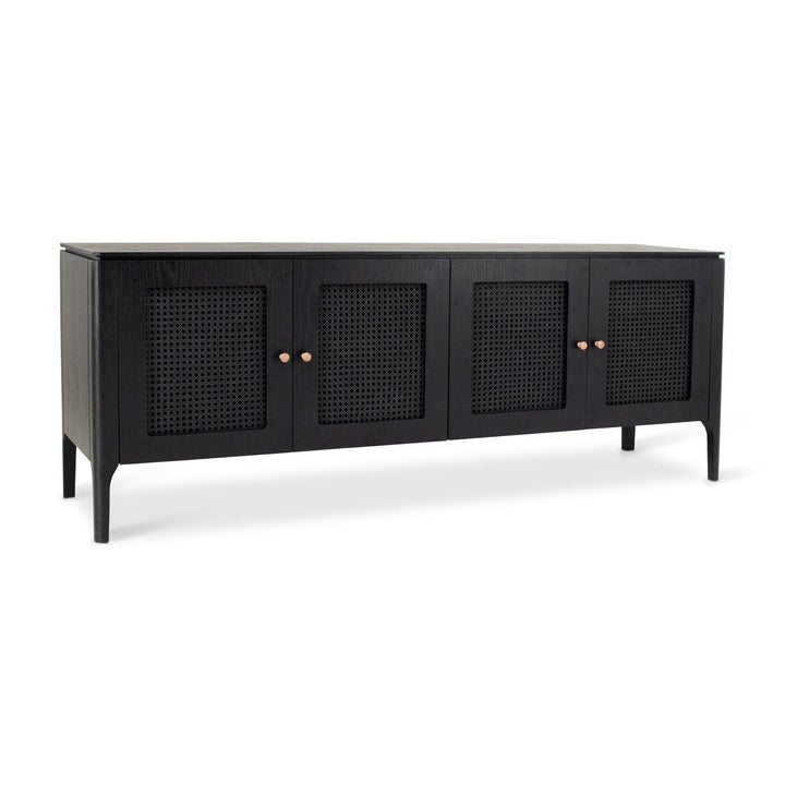 MODERN BRAZILIAN OAK VENEER MISSIONE CANE BUFFET - EBANO - FRONT VIEW