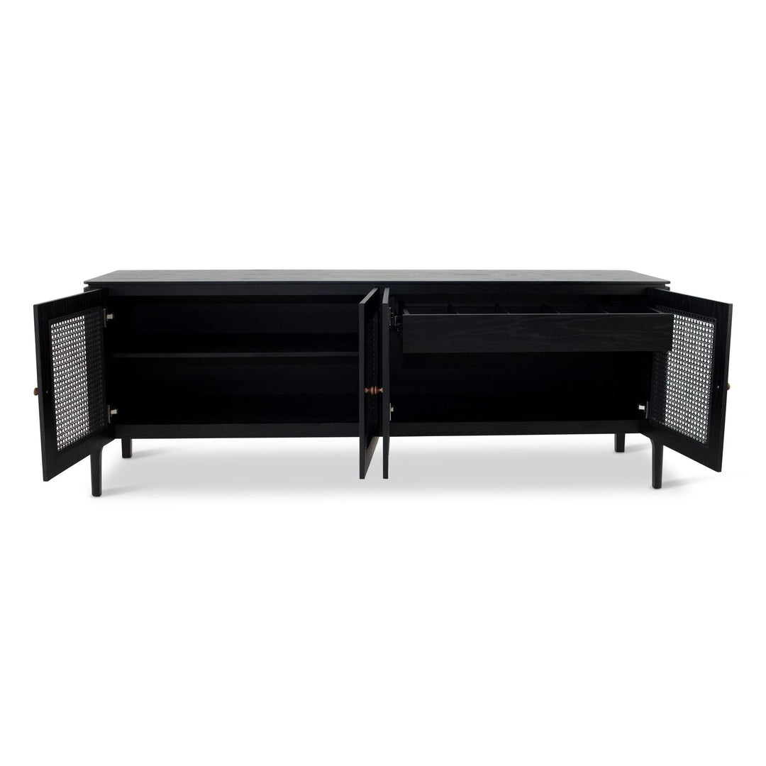 MODERN BRAZILIAN OAK VENEER MISSIONE CANE BUFFET - EBANO - FRONT VIEW