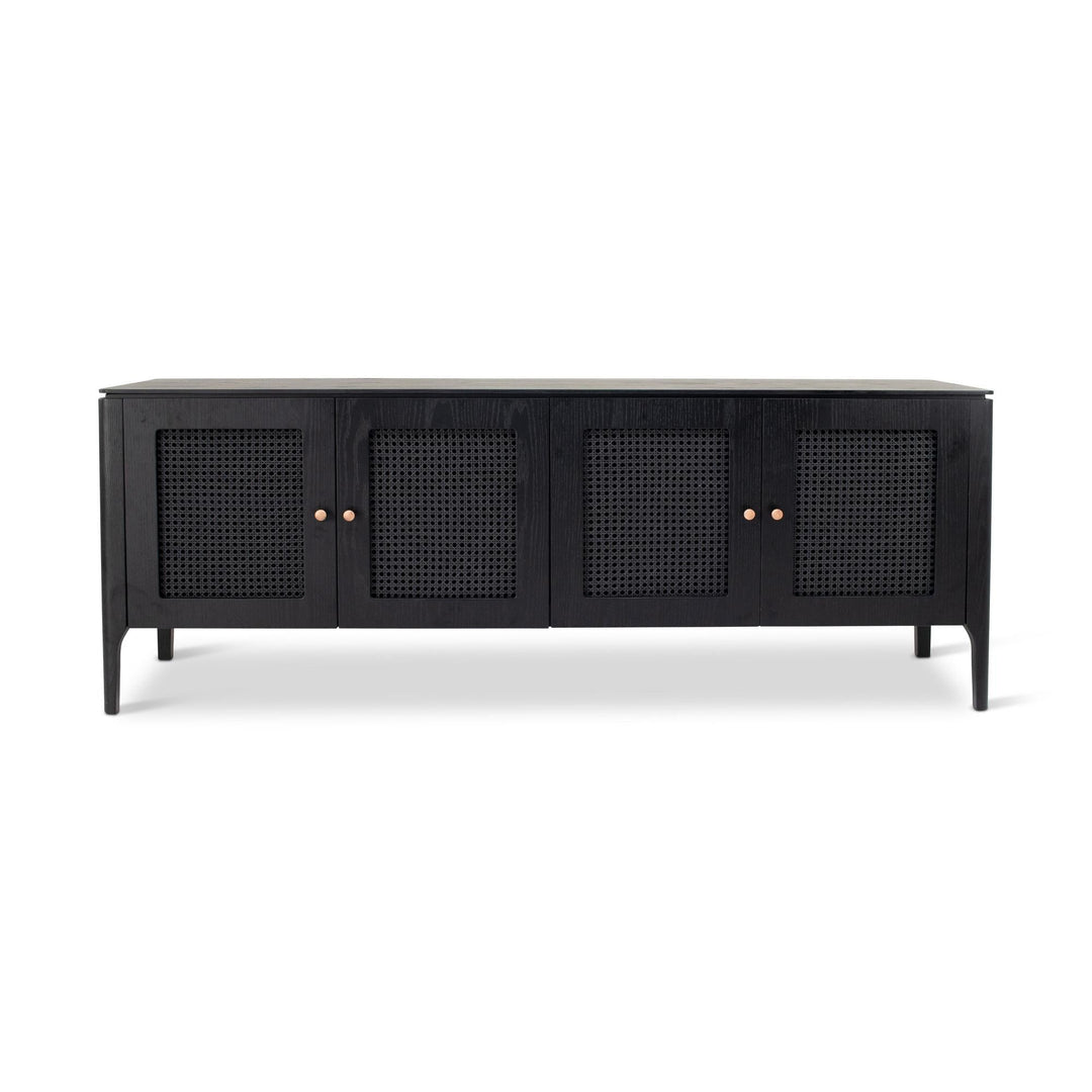 MODERN BRAZILIAN OAK VENEER MISSIONE CANE BUFFET - EBANO - FRONT VIEW