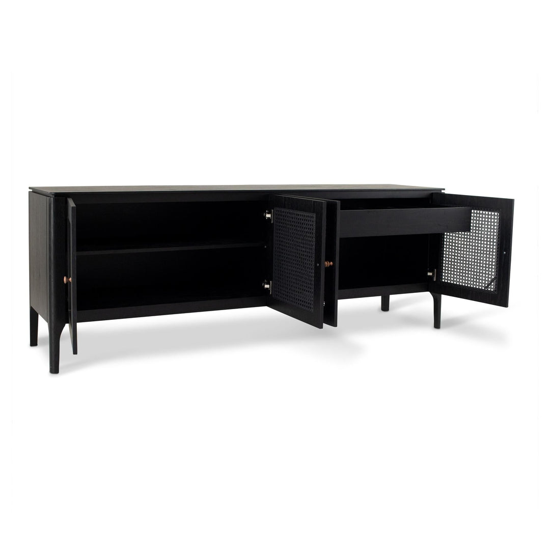 MODERN BRAZILIAN OAK VENEER MISSIONE CANE BUFFET - EBANO - SIDE VIEW