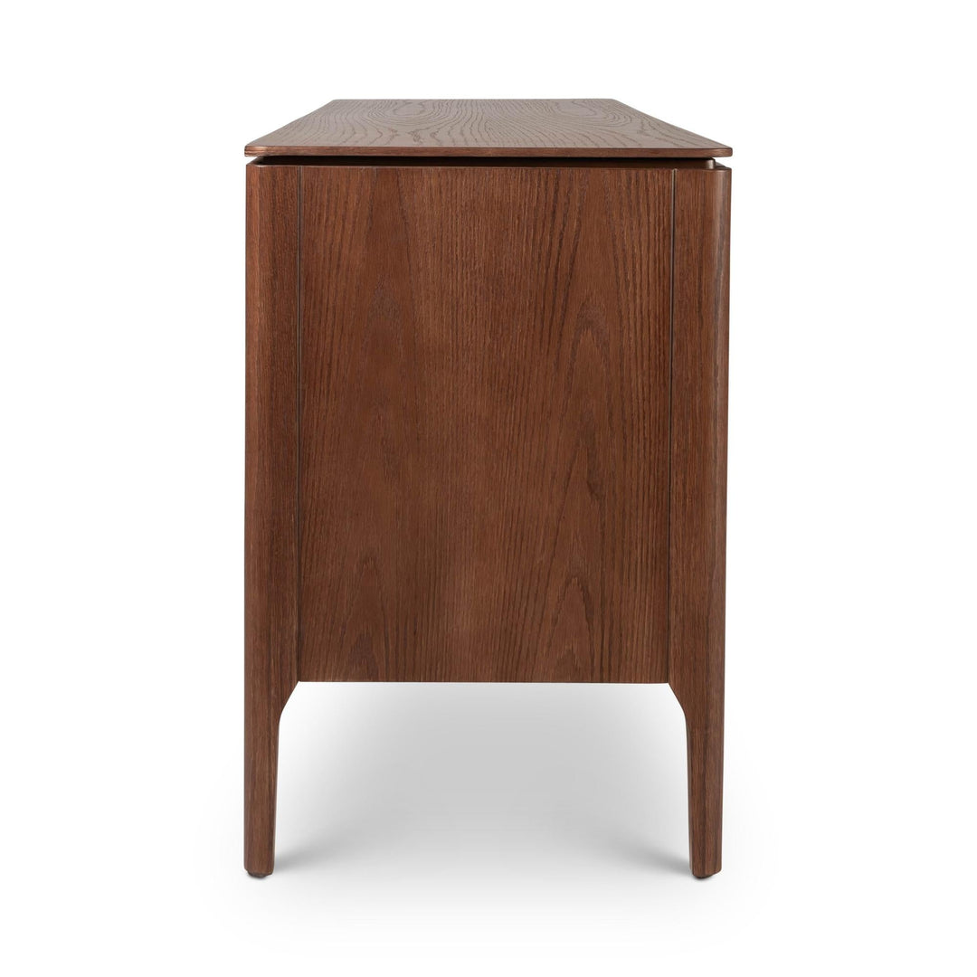 MODERN BRAZILIAN OAK VENEER MISSIONE CANE BUFFET - NOGAL - SIDE VIEW