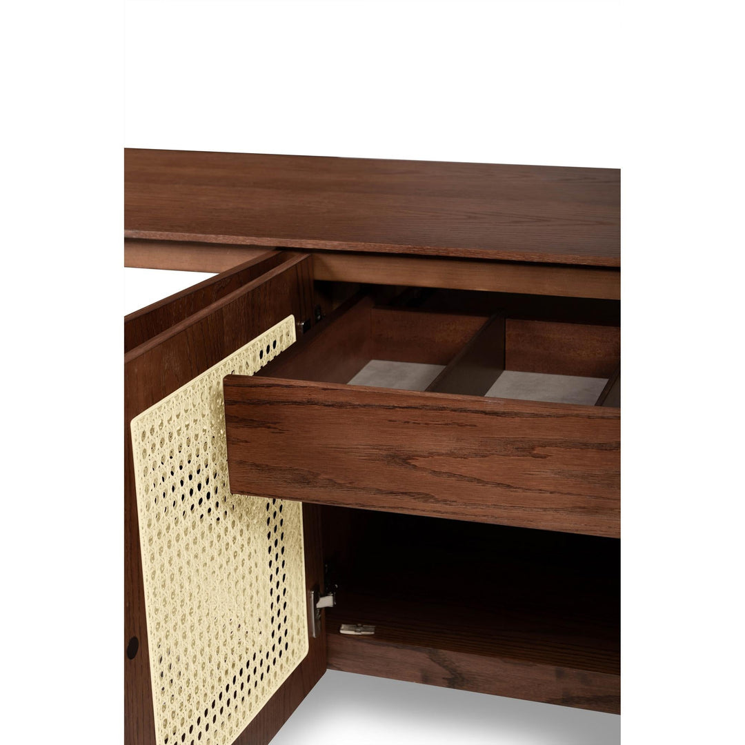 MODERN BRAZILIAN OAK VENEER MISSIONE CANE BUFFET - NOGAL NATURAL - OPEN VIEW