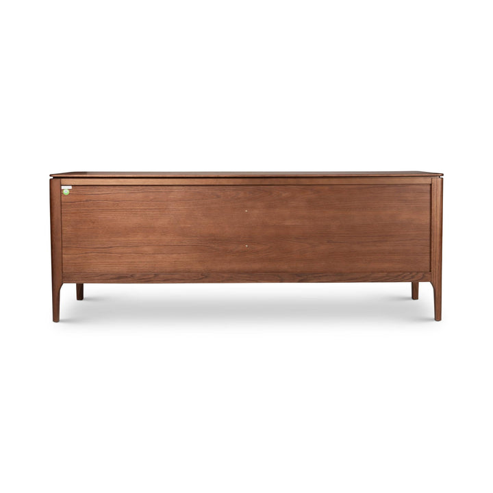 MODERN BRAZILIAN OAK VENEER MISSIONE CANE BUFFET - NOGAL - BACK VIEW