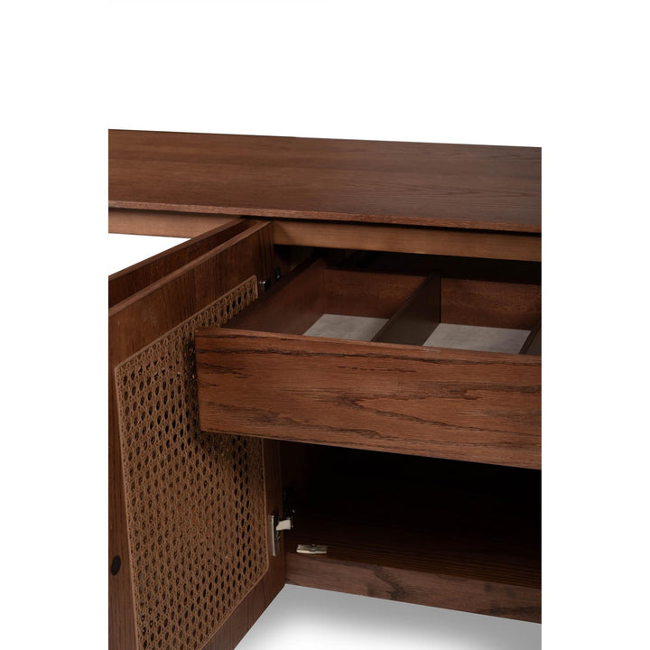 MODERN BRAZILIAN OAK VENEER MISSIONE CANE BUFFET - NOGAL  - OPEN VIEW