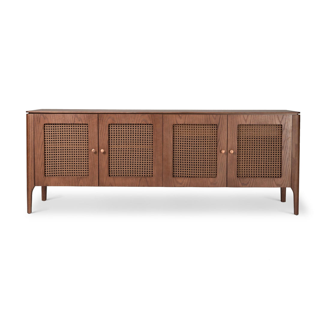 MODERN BRAZILIAN OAK VENEER MISSIONE CANE BUFFET - NOGAL - FRONT VIEW