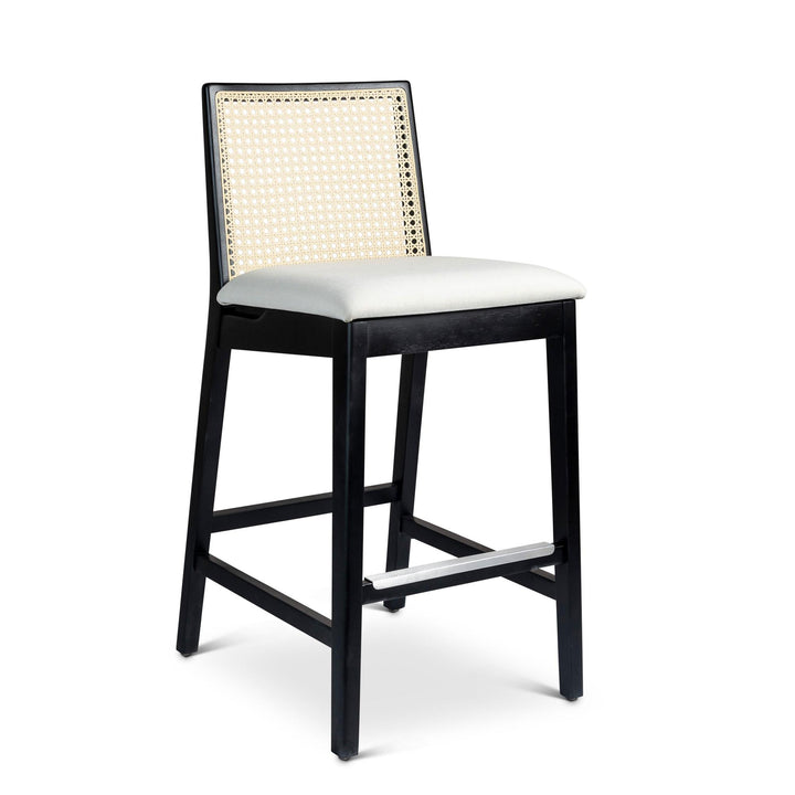 MODERN BRAZILIAN NARDIA CANE TAUARI WOOD BAR STOOL - ALABASTER, EBANO, NATURAL - FRONT VIEW