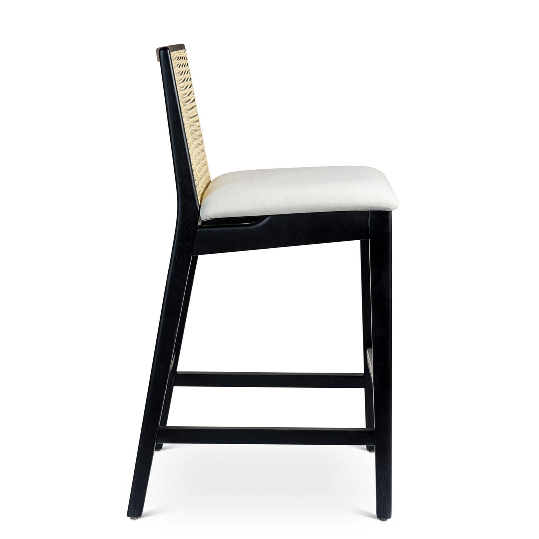 MODERN BRAZILIAN NARDIA CANE TAUARI WOOD BAR STOOL - ALABASTER, EBANO, NATURAL - SIDE VIEW