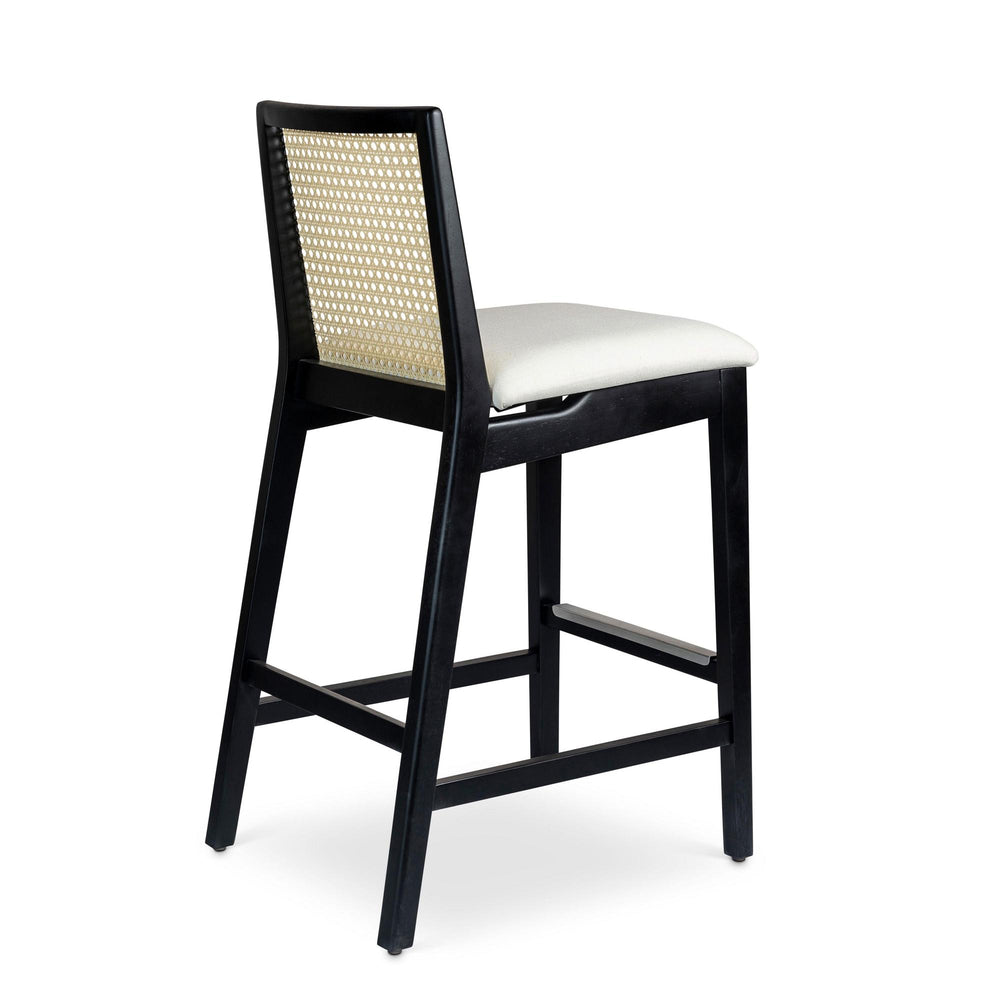 MODERN BRAZILIAN NARDIA CANE TAUARI WOOD BAR STOOL - ALABASTER, EBANO, NATURAL - BACK VIEW