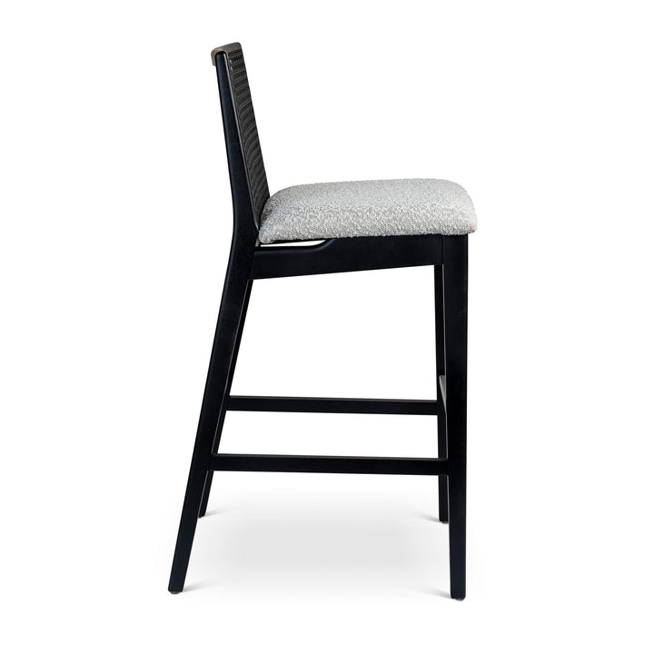 MODERN BRAZILIAN NARDIA CANE TAUARI WOOD BAR STOOL - CRAFTED GLAZE, EBANO - SIDE VIEW