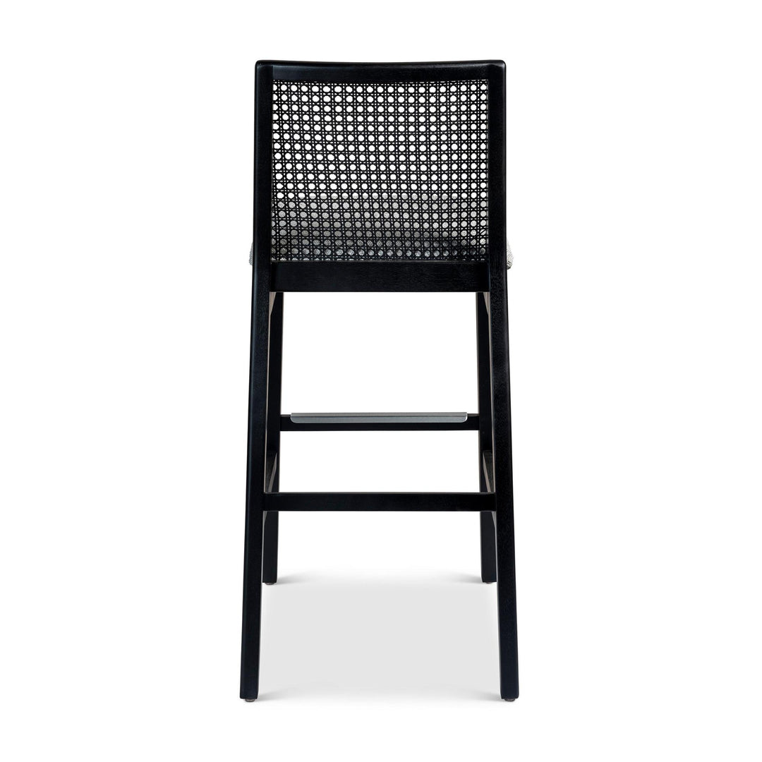 MODERN BRAZILIAN NARDIA CANE TAUARI WOOD BAR STOOL - CRAFTED GLAZE, EBANO - BACK VIEW