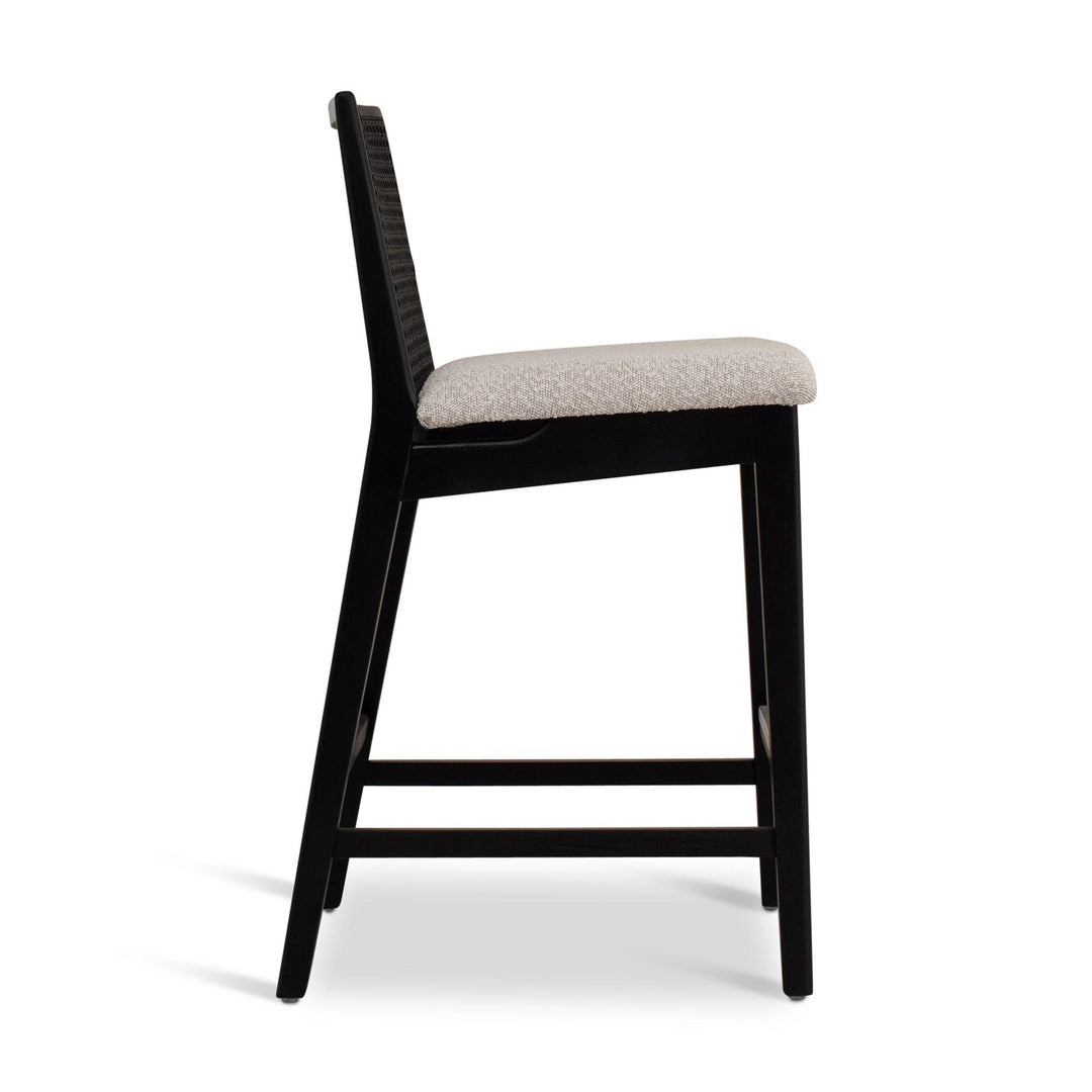 MODERN BRAZILIAN NARDIA CANE TAUARI WOOD COUNTER STOOL - CRAFTED GLAZE, EBANO - SIDE VIEW