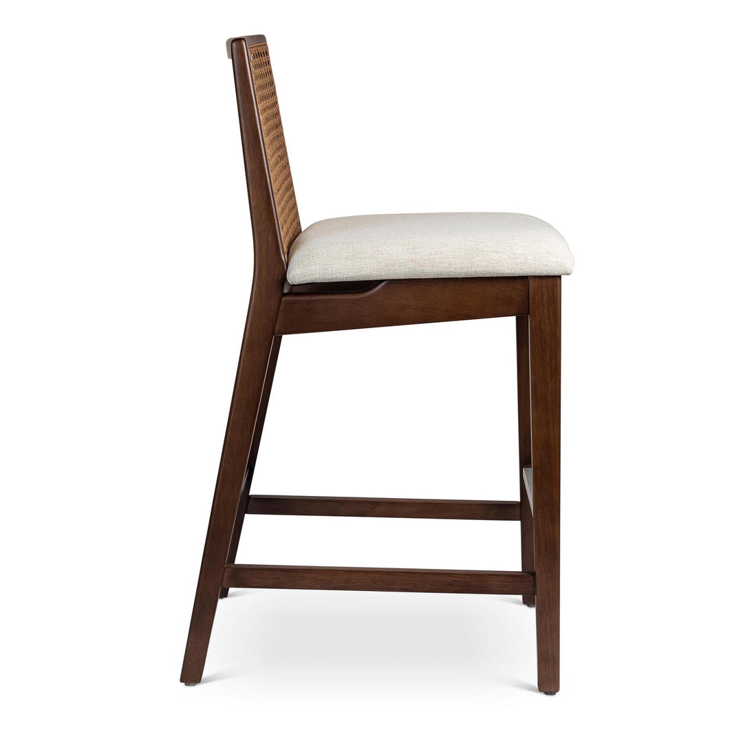 MODERN BRAZILIAN NARDIA CANE TAUARI WOOD COUNTER STOOL - MEDLEY IVORY, NOGAL - SIDE VIEW