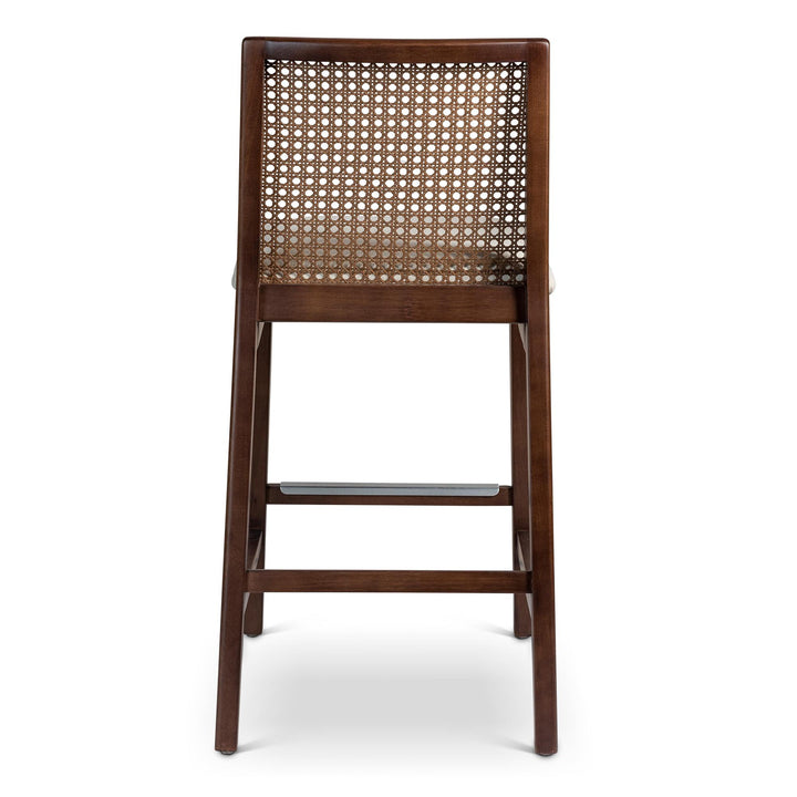 MODERN BRAZILIAN NARDIA CANE TAUARI WOOD COUNTER STOOL - MEDLEY IVORY, NOGAL - BACK VIEW