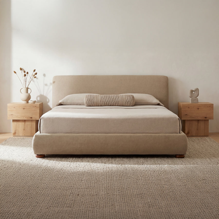 BEAU UPHOLSTERED STORAGE BED: WARM BEIGE