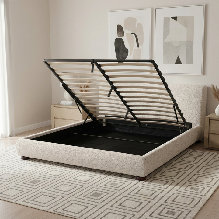 BEAU UPHOLSTERED STORAGE BED: SPECKLED LIGHT GREY