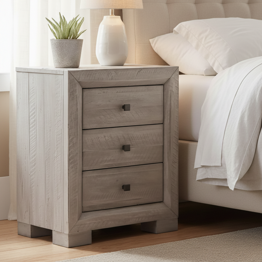 CANDACE RUSTIC GREY WASH NIGHTSTAND