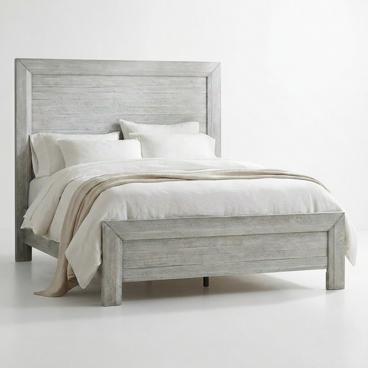 CANDACE RUSTIC GREY WASH PANEL BED