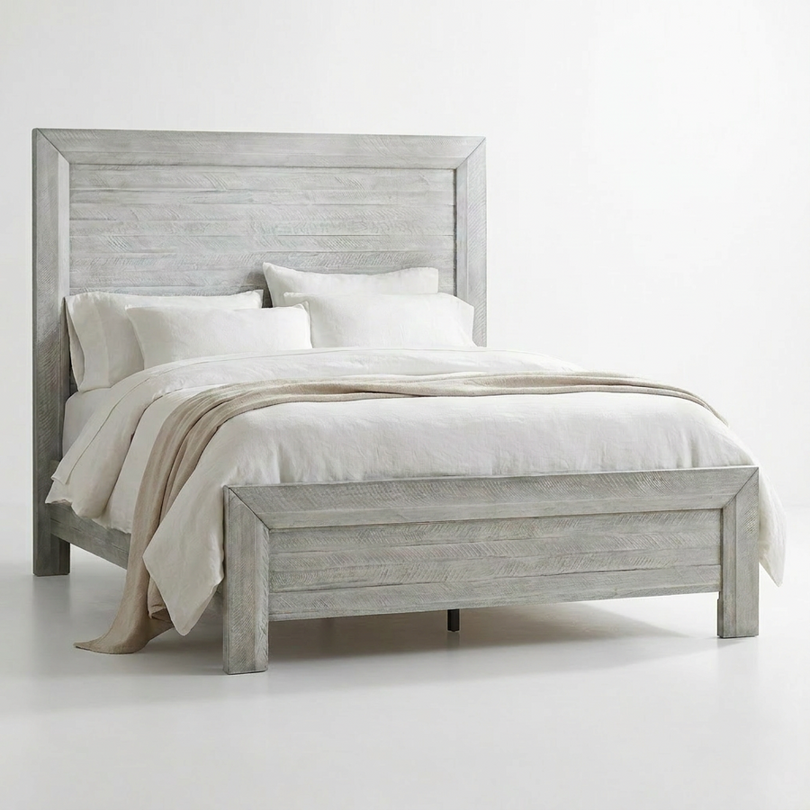 CANDACE RUSTIC GREY WASH PANEL BED