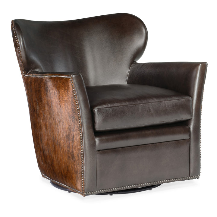 KATO LEATHER SWIVEL CHAIR WITH DARK HAIR - Brown - Main View