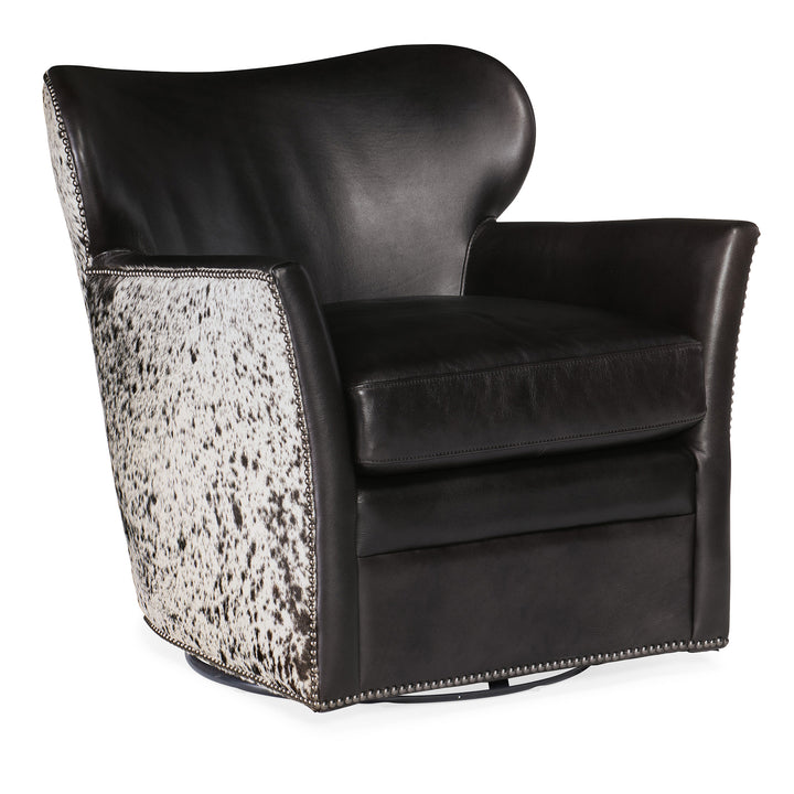 KATO LEATHER SWIVEL CHAIR WITH DARK HAIR - Black - Main View