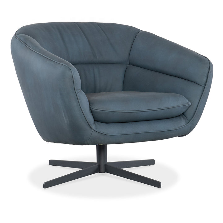 MINA LEATHER UPHOLSTERY SWIVEL CHAIR - Blue - Front View