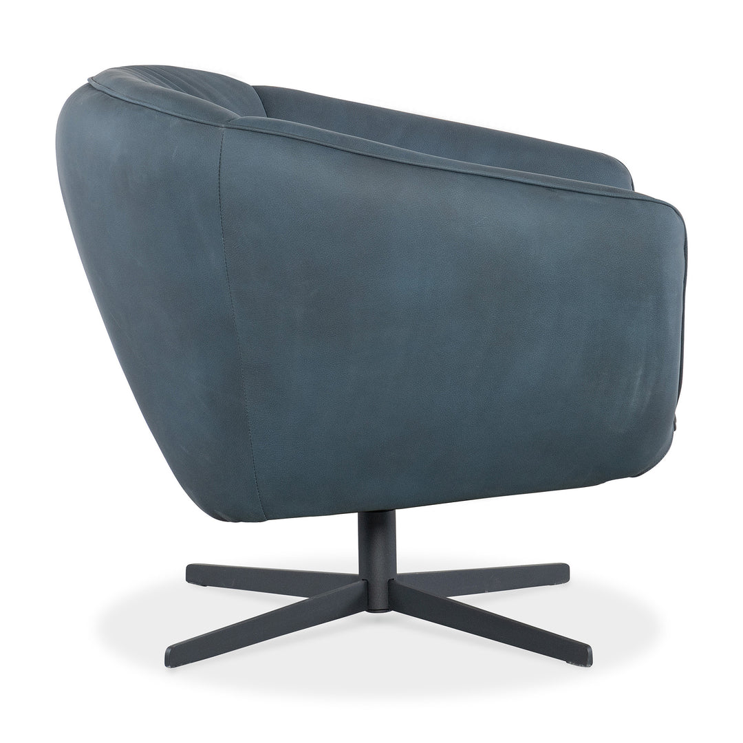 MINA LEATHER UPHOLSTERY SWIVEL CHAIR - Blue - Side View