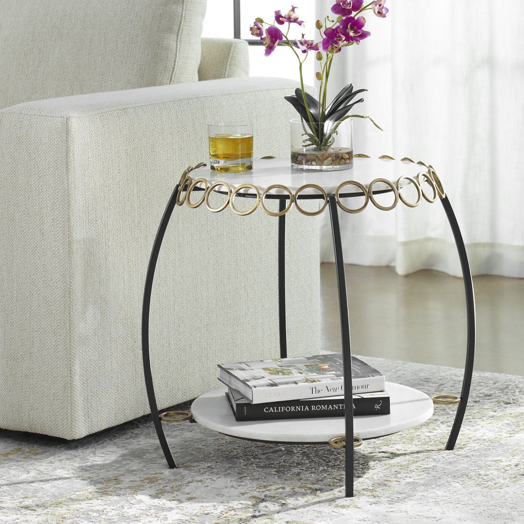 CHAINLINK WHITE MARBLE SIDE TABLE