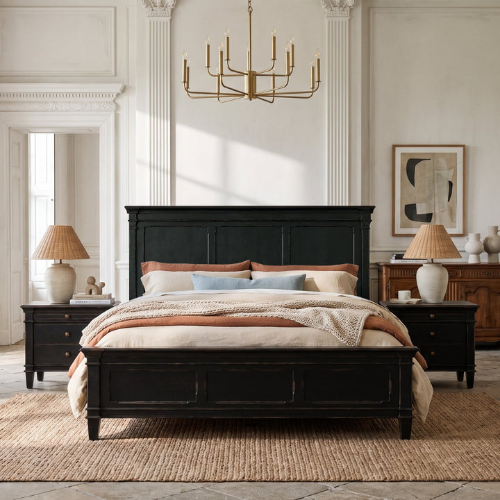 CRESSIDA ANTIQUE BLACK KING PANEL BED