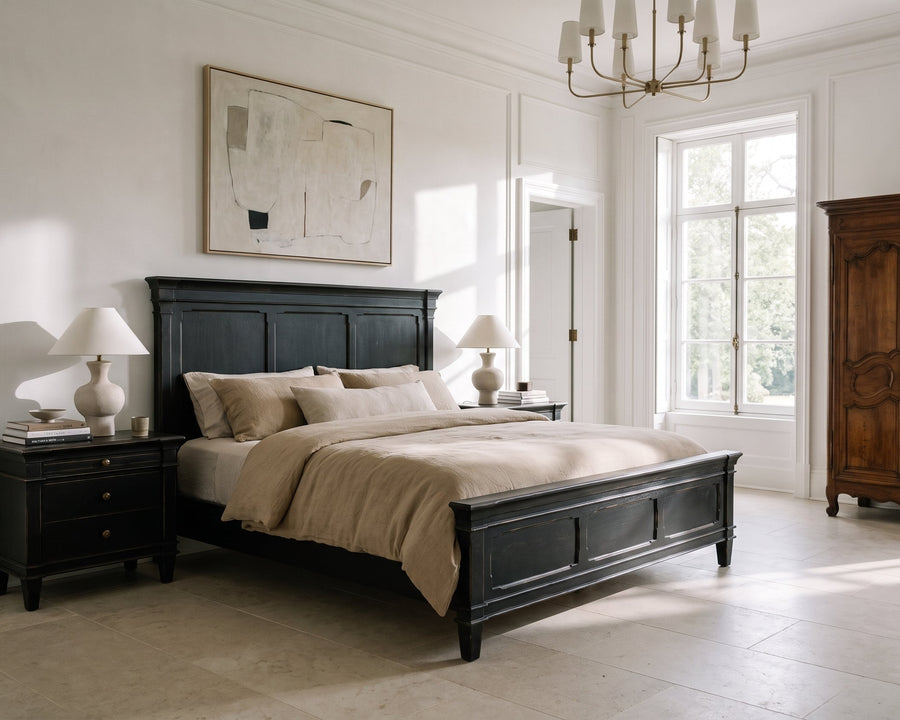 CRESSIDA ANTIQUE BLACK KING PANEL BED