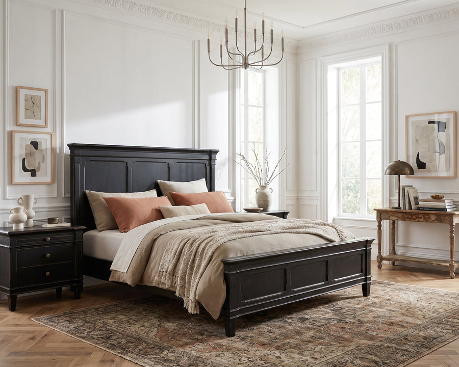CRESSIDA ANTIQUE BLACK KING PANEL BED