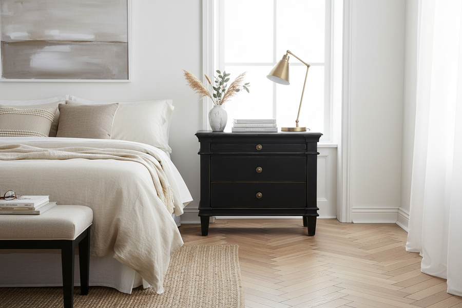 CRESSIDA DISTRESSED BLACK NIGHTSTAND